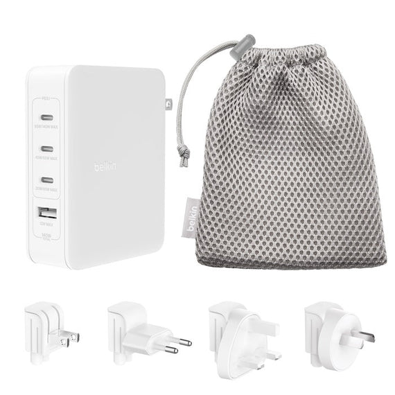 Belkin BoostCharge Pro 140W USB-C (PD 3.1) 4-Port GaN Wall Charger - White (WCH014BTWH-V3), 3x USB-C, 1xUSB-A, Travel-Ready, 2 Years Warranty - Leader Electronics