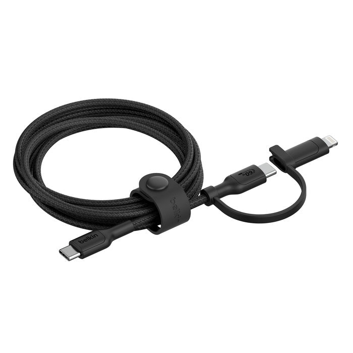 Belkin BoostCharge Pro 2-in-1 USB-C to USB-C/ Lightning (1.5M) - Black (CAC003fq1.5MBK), 60W, 480Mbps, 30K+ Bends, Intertek-Certified,2 Years Warranty - Leader Electronics