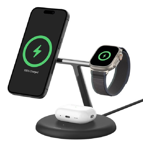 Belkin BoostCharge Pro 3-in-1 Magnetic Qi2 Wireless Charging Stand + 36W Wall Charger + USB-C Cable - Black(WIZ023AUBK),15W,CEW $2500,2 Years Warranty - Leader Electronics