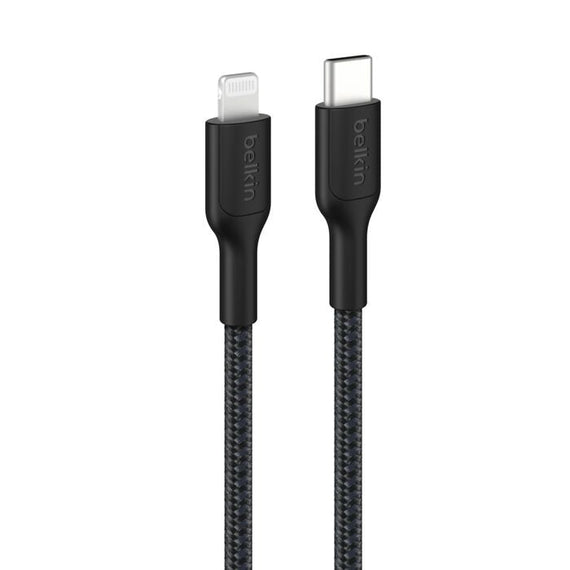 Belkin BoostCharge Pro Braided Lightning to USB-C Cable (1M) - Black (CAA022FQ1MBK),3A/15W, 480Mbps,350K+ Bends,Apple, MFI-Certified, 2 Years Warranty - Leader Electronics