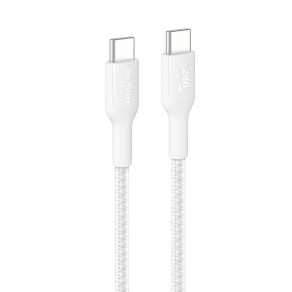 Belkin BoostCharge Pro Braided USB-C to USB-C Cable (1M) - White (CAB025fq1MWH), 5A/240W, 480Mbps, 350K+ Bend, USB-IF Certified, 2 Years Warranty - Leader Electronics