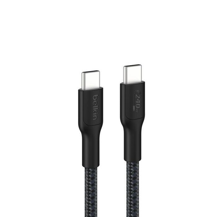 Belkin BoostCharge Pro Braided USB-C to USB-C Cable (3M) - Black (CAB025fq3MBK), 5A/240W, 480Mbps, 350K+ Bend, USB-IF Certified, 2 Years Warranty - Leader Electronics