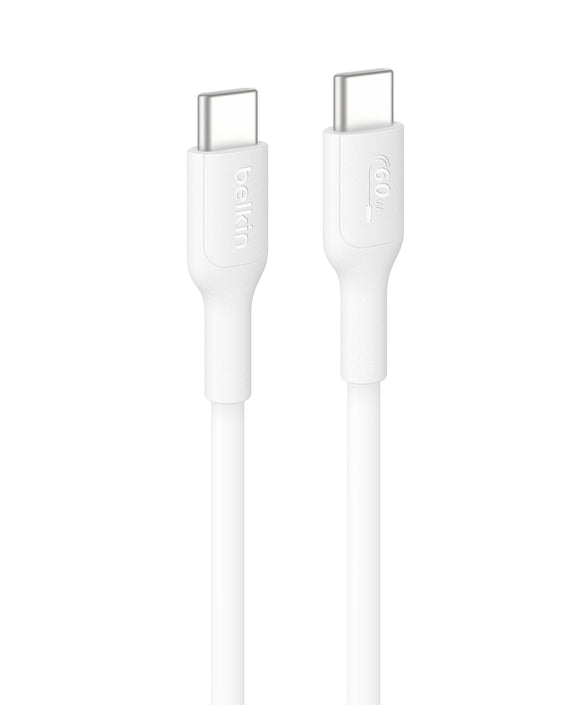 Belkin BoostCharge USB-C to USB-C Cable (0.15M) - White(CAB023fq0MWH), 3A/60W, 480Mbps, 300K+ Bends, Apple, Samsung, USB-IF Certified,2 Years Warranty - Leader Electronics