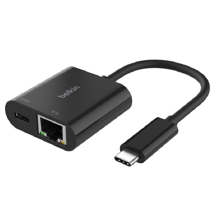 Belkin Connect USB-C to Ethernet + Charge Adapter - Black (INC019BTBK),100W,Ethernet Connection Supporting 10/100/1000 Mbps, Compact, 2 Years Warranty - Leader Electronics
