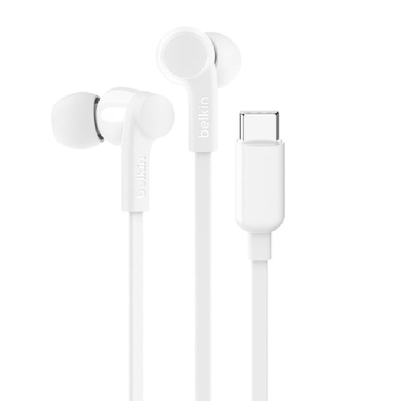 Belkin SoundForm USB-C Wired Earbuds - White (G3H0002FQWHV2), Adjustable Volume Limiter, IPX5-Rated, 10mm Drivers, Tangle-Free, 2 Years Warranty - Leader Electronics