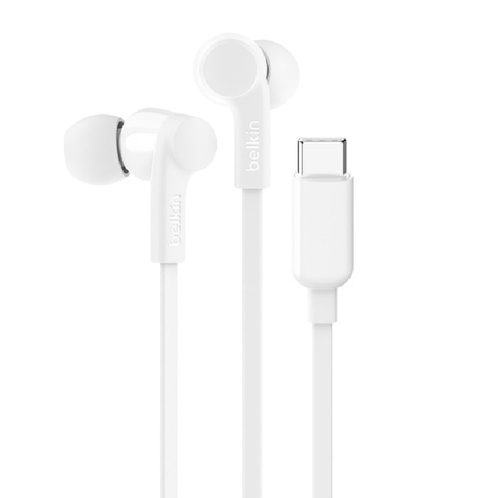 Belkin SoundForm USB-C Wired Earbuds - White (G3H0002FQWHV2), Adjustable Volume Limiter, IPX5-Rated, 10mm Drivers, Tangle-Free, 2 Years Warranty - Leader Electronics
