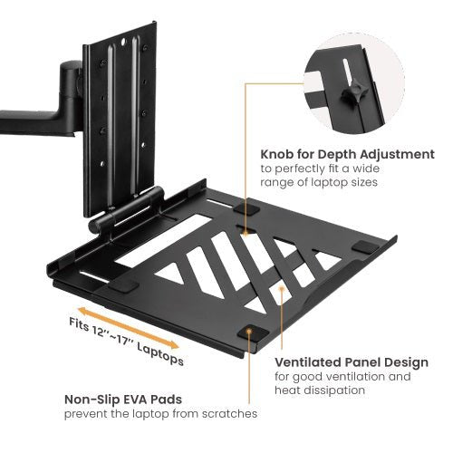 Brateck Adjustable Laptop Tray For Monitor Arms Fits12-17' with standard 75x75 VESA plate (LS) - Leader Electronics