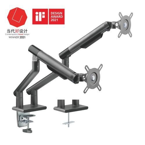 Brateck Dual Monitor Premium Slim Aluminum Spring-Assisted Monitor Arm Fix Most 17'-32' Monitor Up to 9kg per screen VESA 75x75/100x100 (Grey) （LS） - Leader Electronics
