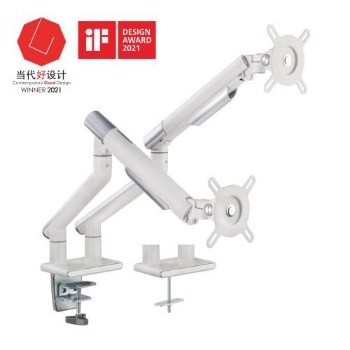 Brateck Dual Monitor Premium Slim Aluminum Spring-Assisted Monitor Arm Fix Most 17'-32' Monitor Up to 9kg per screen VESA 75x75/100x100 (White) （LS） - Leader Electronics