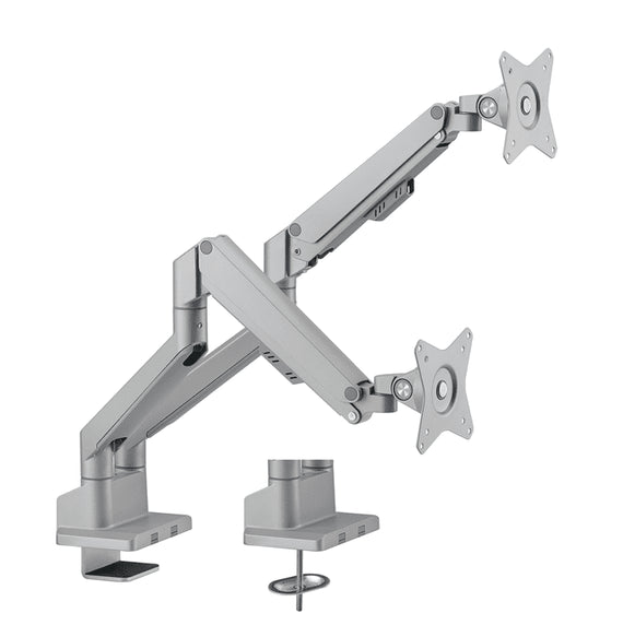 Brateck Dual Monitor Thin Gas Spring Monitor Arm Fit Most 17'-32' Monitors, Up to 9kg per screen VESA 75x75/100x100 Matte Silver (LS) - Leader Electronics