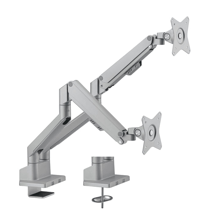 Brateck Dual Monitor Thin Gas Spring Monitor Arm Fit Most 17'-32' Monitors, Up to 9kg per screen VESA 75x75/100x100 Matte Silver (LS) - Leader Electronics