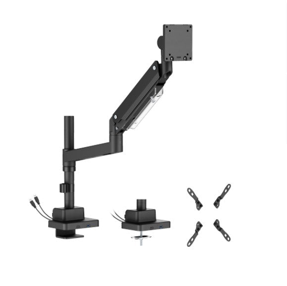Brateck LDT80-C012UCP Super Heavy-Duty Pole-Mounted Gas Spring Monitor Arm with USB-A and USB-C Ports, Matte Black (LS）) - Leader Electronics