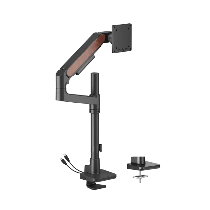 Brateck LDT81N-C012UCP Fusion Heavy-Duty Pole-Mounted Gas Spring Monitor Arm with USB-A/USB-C Ports For most 17'~49' Monitors, Fine Texture Black(New) - Leader Electronics