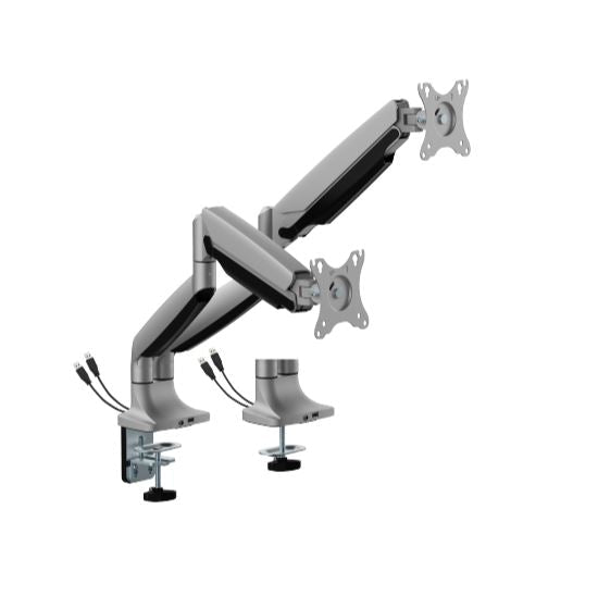 Brateck LDT82-C024UC DUAL SCREEN HEAVY-DUTY GAS SPRING MONITOR ARM WITH USB PORTS For most 17'~35' Monitors, Matte Silver (LS) - Leader Electronics