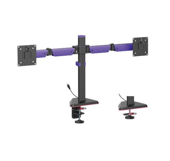 Brateck LDT89-C024L Matte Black Amethyst Articulating RGB Lighting Gaming Dual Monitor Arm, Fit Screen Size: 17'-32' (LS) - Leader Electronics