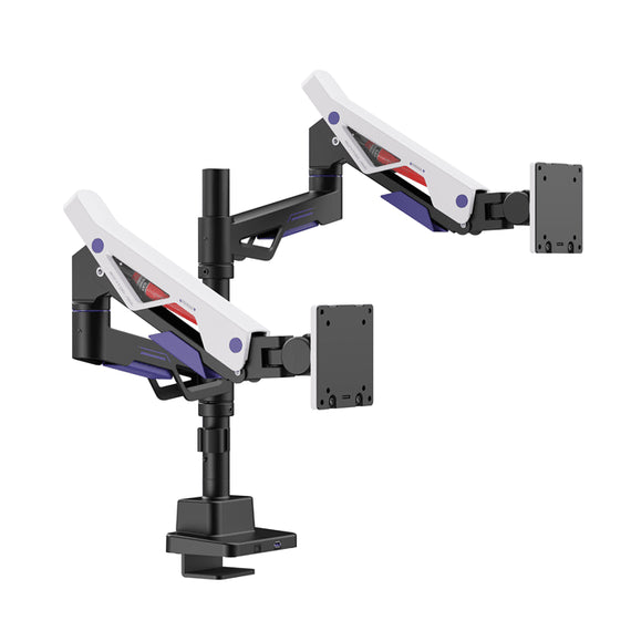 Brateck LDT95-C024UCP Atlas Neo Gaming Pole-Mounted Dual Monitor Arm with USB-A & USB-C Ports For most 24'~57' Monitors, Matte Black & White (New) - Leader Electronics