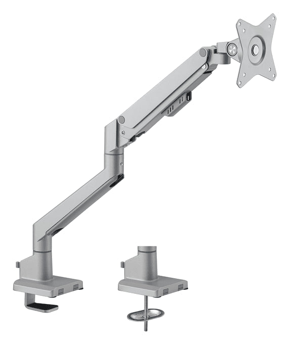 Brateck Single Monitor Thin Gas Spring Monitor Arm Fit Most 17'-32' Monitors, Up to 9kg per screen VESA 75x75/100x100 Matte Silver (LS) - Leader Electronics