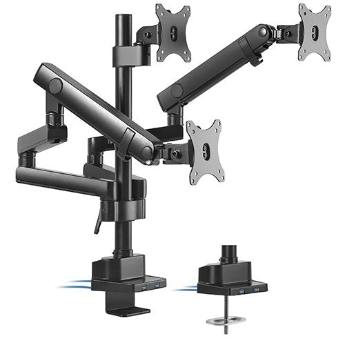 Brateck Triple Monitor Aluminum Slim Pole Held Mechanical Spring Monitor Arm Fit Most 17'-27' Monitors Up to 7kg per screen VESA 75x75/100x100 - Leader Electronics