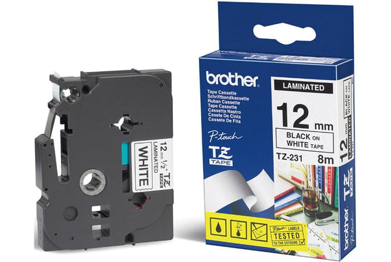 Brother 12mm Black on White TZE Tape - Leader Electronics