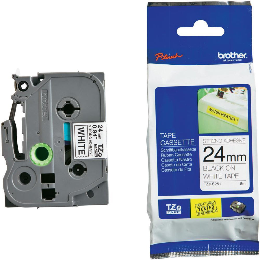 Brother 24MM Black White Tape Strong Adhesive TZE Tape - Leader Electronics