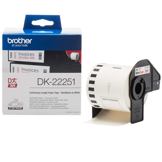 Brother DK-22251 Consumer Paper Roll - PAPER ROLL 62MM X 15.24M (WITH BLACK/RED PRINT) - Leader Electronics