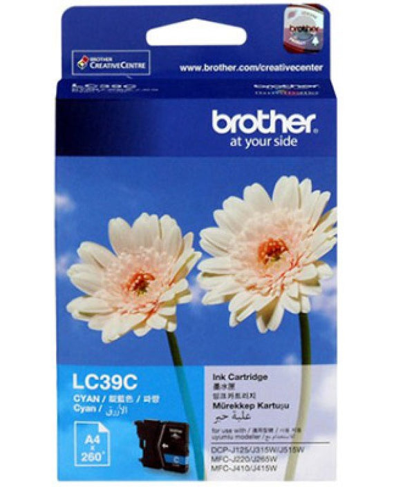 Brother LC-39C Cyan Ink Cartridge - DCP-J125/J315W/J515W MFC-J220/J265W/J410/J415W/J140W- up to 260 pages - Leader Electronics