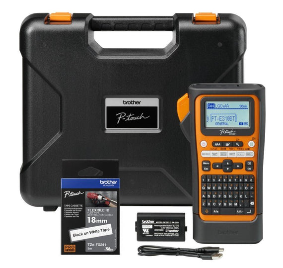 Brother PT-E310BTVP Industrial Handheld Label Printer - 3 Year Warranty, included Carry case, Rechargeable Li-Ion battery,1xTZE-FX241 and USB-A Cable - Leader Electronics