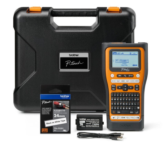 Brother PT-E560BTVP Industrial Handheld Label Printer - 3 Year Warranty, included Carry case, Rechargeable Li-Ion battery,1xTZE-FX241 and USB-A Cable - Leader Electronics