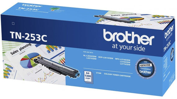 Brother TN-253C Cyan Toner Cartridge to Suit - HL-3230CDW/3270CDW/DCP-L3015CDW/MFC-L3745CDW/L3750CDW/L3770CDW (1,300 Pages) - Leader Electronics