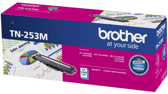 Brother TN-253M Magenta Toner Cartridge to Suit - HL-3230CDW/3270CDW/DCP-L3015CDW/MFC-L3745CDW/L3750CDW/L3770CDW (1,300 Pages) - Leader Electronics