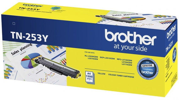 Brother TN-253Y Yellow Toner Cartridge to Suit - HL-3230CDW/3270CDW/DCP-L3015CDW/MFC-L3745CDW/L3750CDW/L3770CDW (1,300 Pages) - Leader Electronics