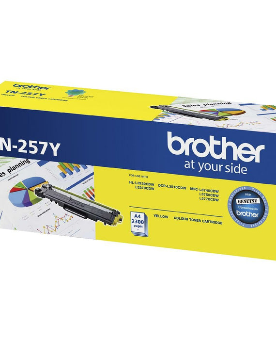 Brother TN-257Y Yellow High Yield Toner Cartridge to Suit - HL-3230CDW/3270CDW/DCP-L3015CDW/MFC-L3745CDW/L3750CDW/L3770CDW (2,300 Pages) - Leader Electronics