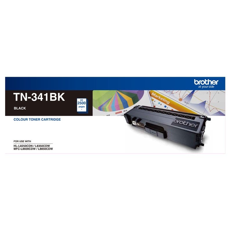 Brother TN-341BK Colour Laser-Standard Yield Black Toner to suit HL-L8250CDN/8350CDW MFC-L8600CDW/L8850CDW - 2500Pages - Leader Electronics
