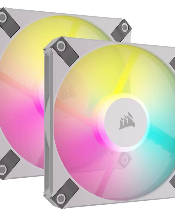 Corsair AF SLIM Series, AF120 RGB SLIM WHITE, 120mmx15mm Fluid Dynamic Bearing RGB PWM Fan, Dual Pack with Lighting Node CORE - Leader Electronics