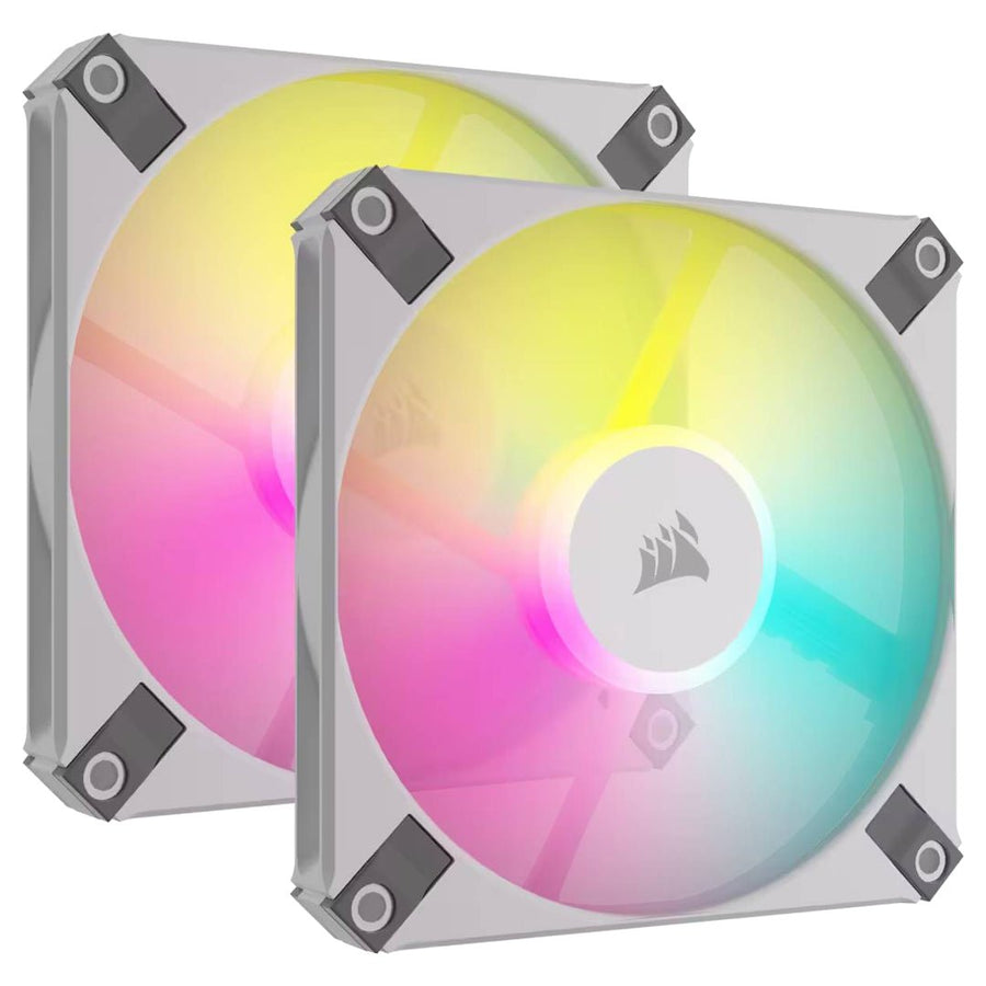 Corsair AF SLIM Series, AF120 RGB SLIM WHITE, 120mmx15mm Fluid Dynamic Bearing RGB PWM Fan, Dual Pack with Lighting Node CORE - Leader Electronics
