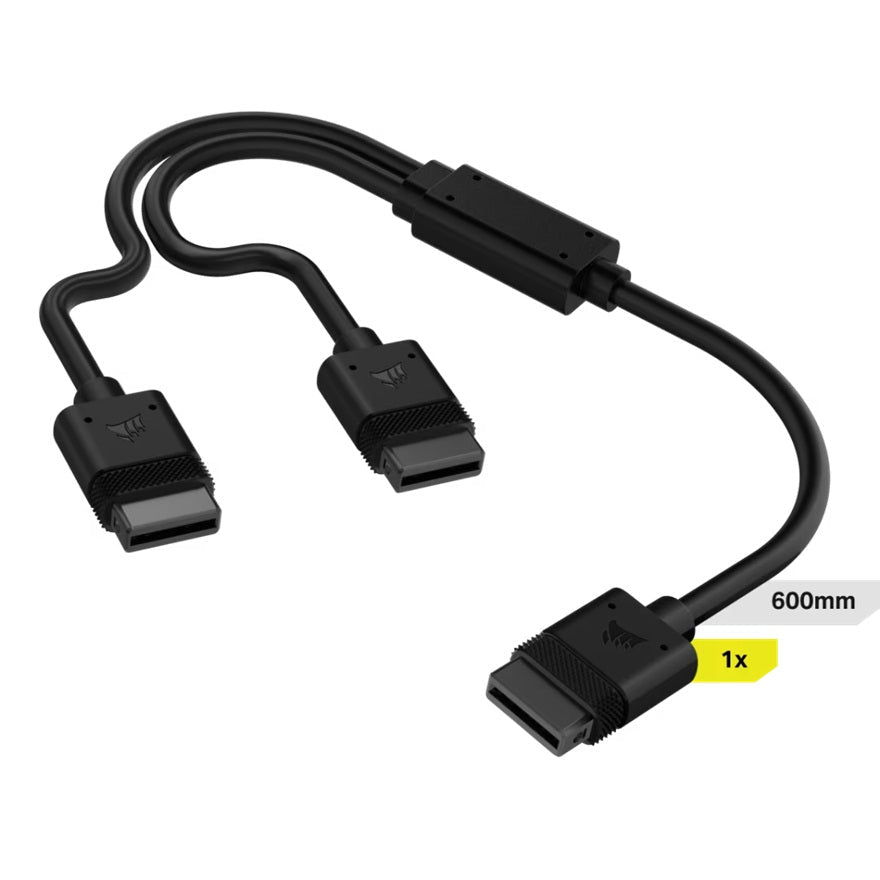 Corsair iCUE LINK Cable, 1x 600mm Y-Cable with Straight connectors, Black - Leader Electronics