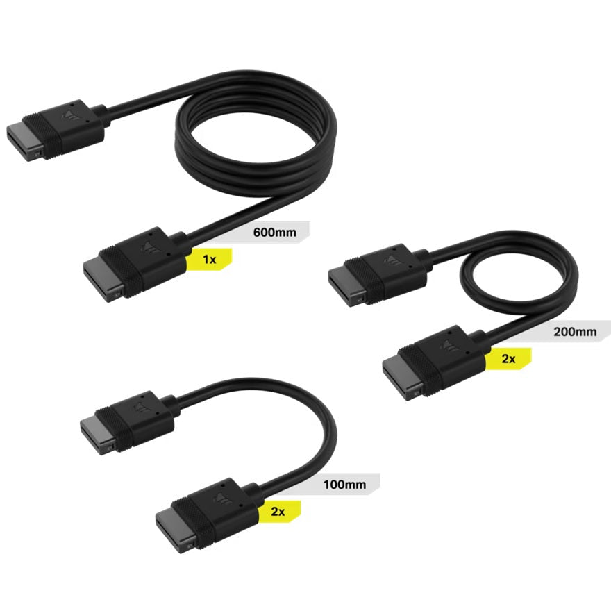 Corsair iCUE LINK Cable Kit - 100mm x 1, 200mm x 1, 600mm x 1 Black - Leader Electronics