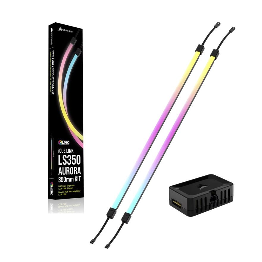 Corsair iCUE LINK LS350 Aurora RGB Light Strips - 350mm Kit – 350×10×10mm, magnetic mount, black, addressable LEDs - Leader Electronics