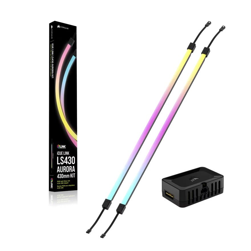 Corsair iCUE LINK LS430 Aurora RGB Light Strips - 430mm Kit – 430×10×10mm, magnetic mount, black, addressable LEDs - Leader Electronics