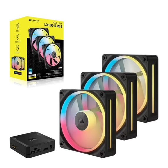 Corsair iCUE LINK LX120-R RGB 120mm PWM Reverse Fans Starter Kit Triple Pack - Black: 66.7CFM, 2400RPM, 37.7dBA, 0.4A, Static Pressure, Magnetic Dome - Leader Electronics