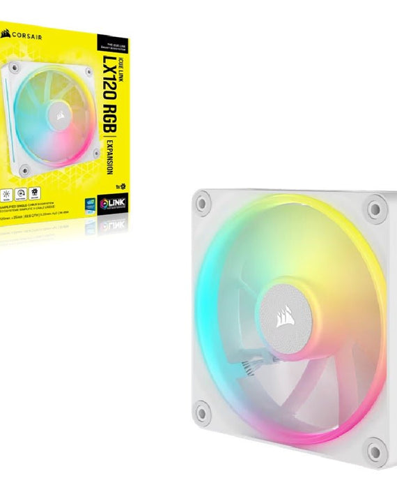 Corsair iCUE LINK LX120 RGB 120mm PWM Single Fan Expansion - White, STATIC PRESSURE Flow Type, 2400 RPM, 69.9 CFM, 36 dBA - Leader Electronics