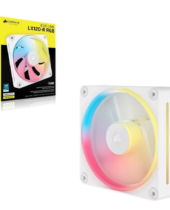 Corsair iCUE LINK LX120‑R RGB 120 mm PWM Reverse Fan Expansion Single Pack – White: 66.7 CFM, 2400 RPM, 37.7 dBA, 0.4 A,Static Pressure, Magnetic Dome - Leader Electronics