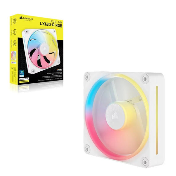 Corsair iCUE LINK LX120‑R RGB 120 mm PWM Reverse Fan Expansion Single Pack – White: 66.7 CFM, 2400 RPM, 37.7 dBA, 0.4 A,Static Pressure, Magnetic Dome - Leader Electronics