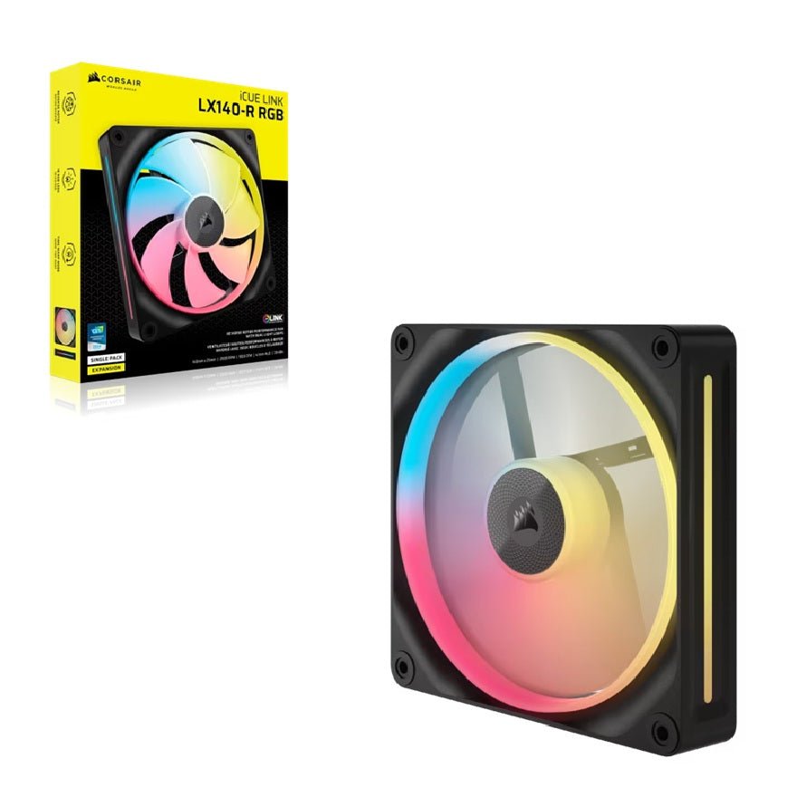 Corsair iCUE LINK LX140-R RGB 140mm PWM Reverse Fan Expansion Single Pack - Black: 90.6 CFM, 2000 RPM, 38.3 dBA, 0.45A, Static Pressure, Magnetic Dome - Leader Electronics