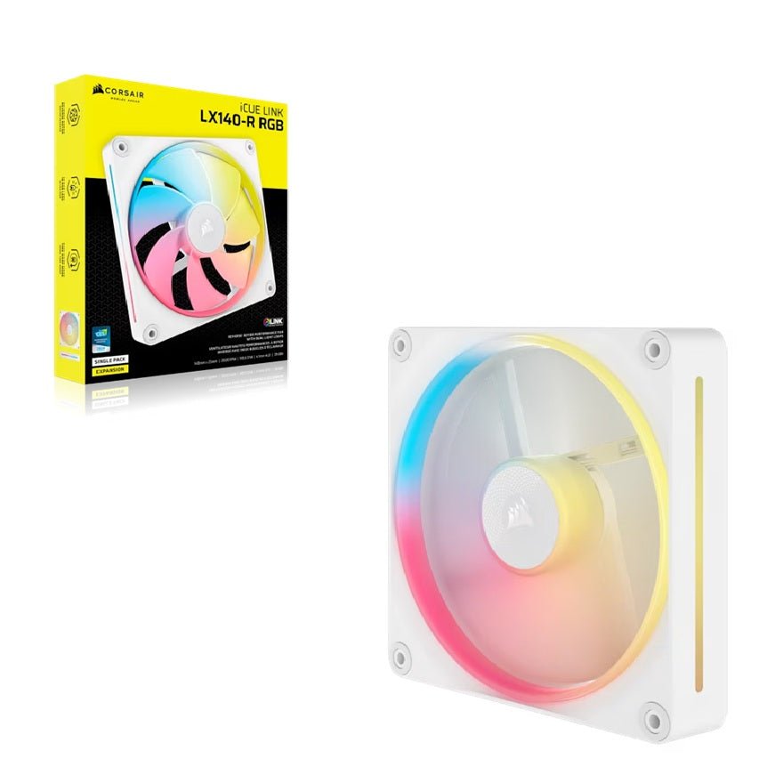 Corsair iCUE LINK LX140-R RGB 140mm PWM Reverse Fan Expansion Single Pack - White: 90.6 CFM, 2000 RPM, 38.3 dBA, 0.45A, Static Pressure, Magnetic Dome - Leader Electronics