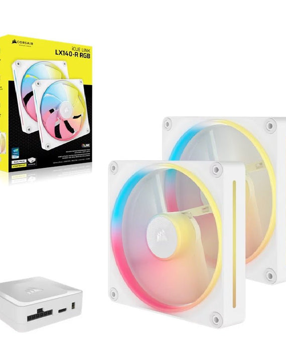Corsair iCUE LINK LX140-R RGB 140mm PWM Reverse Fans Starter Kit Dual Pack -White: 90.6 CFM, 2000 RPM, 38.3 dBA, 0.45A, Static Pressure, Magnetic Dome - Leader Electronics