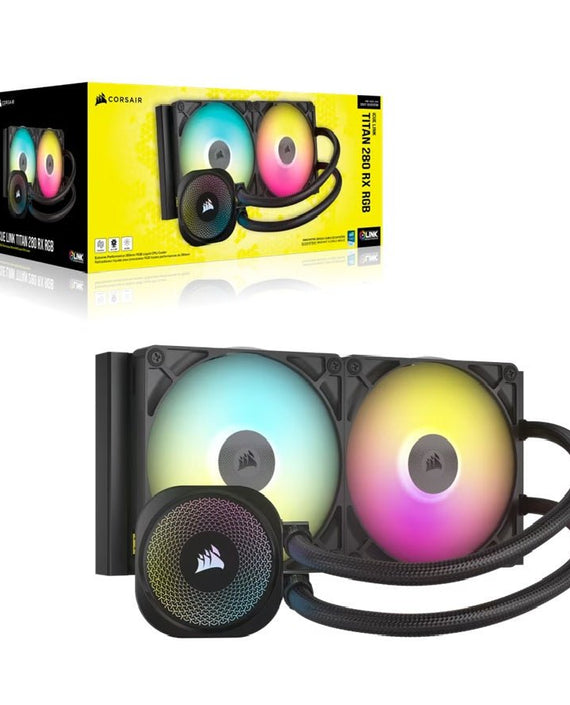 Corsair iCUE LINK TITAN 280 RX RGB AIO Liquid CPU Cooler - Black, 94.7 CFM, 1700 RPM, Aluminum Radiator, Copper Cold Plate, Intel/AMD Support - Leader Electronics