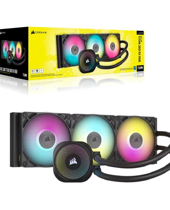 Corsair iCUE LINK TITAN 360 RX RGB AIO Liquid CPU Cooler - Black, 73.5 CFM, 2100 RPM, Aluminum Radiator, Copper Cold Plate, Intel/AMD Support - Leader Electronics