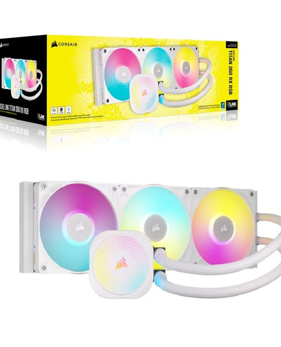 Corsair iCUE LINK TITAN 360 RX RGB AIO Liquid CPU Cooler - White: 73.5 CFM, 2100 RPM, Aluminum Radiator, Copper Cold Plate, Intel/AMD Support - Leader Electronics