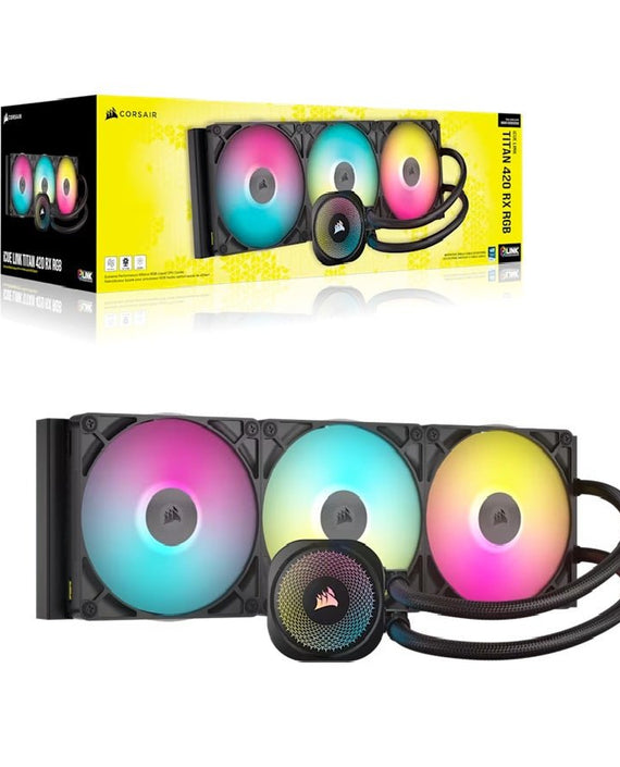Corsair iCUE LINK TITAN 420 RX RGB AIO Liquid CPU Cooler - Black: 94.7 CFM, 1700 RPM, Aluminum Radiator, Copper Cold Plate, Intel/AMD Support - Leader Electronics
